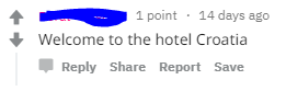 Hotel u Hrvatskoj, Reddit