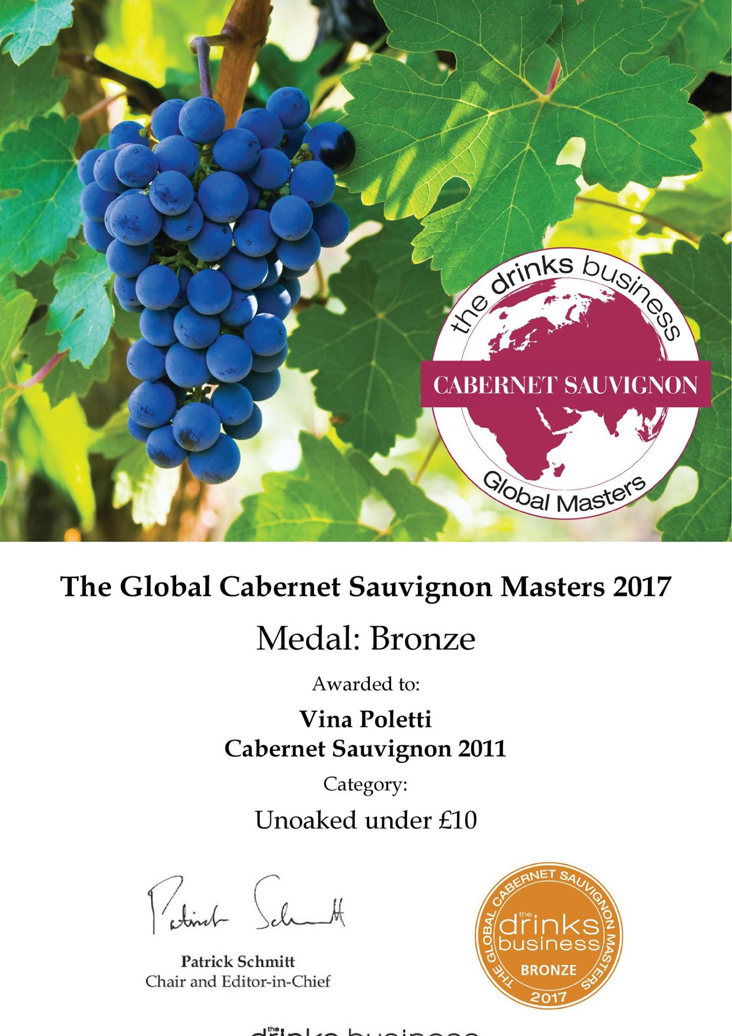 Brončana medalja s londonskog  ocjenjivanja The Global Cabernet Sauvignon Masters