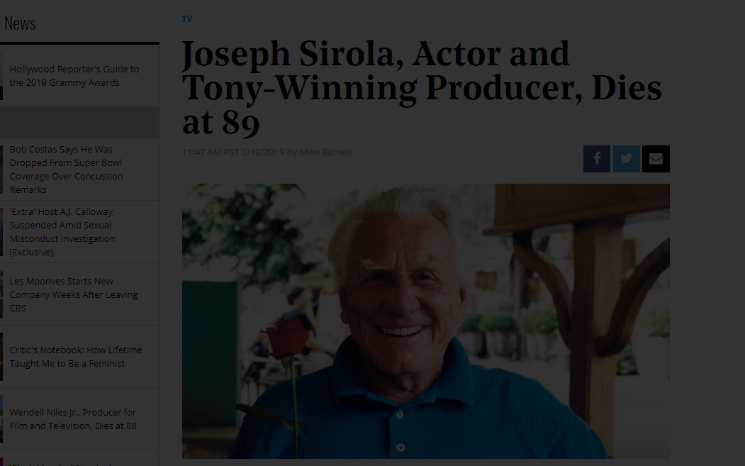 Joe Sirola, Josip Širola, Screenshot Hollywood Reporter