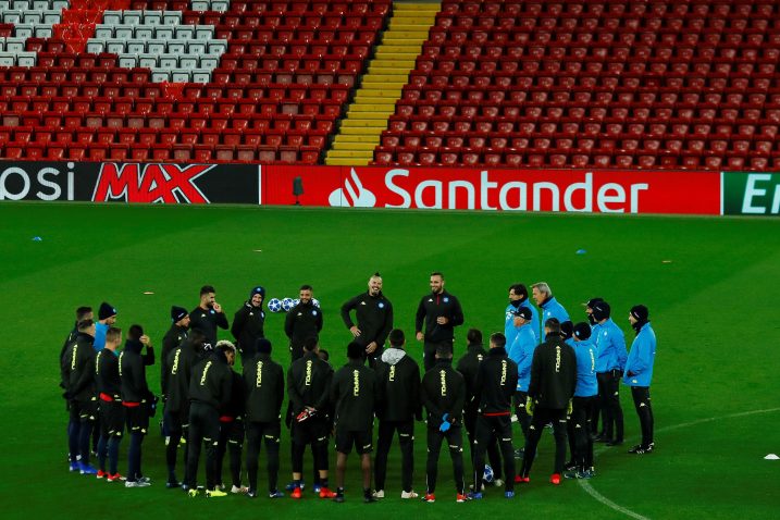 Posljednji trening igrača Napolija na Anfieldu uoči večerašnjeg ogleda/Foto REUTERS