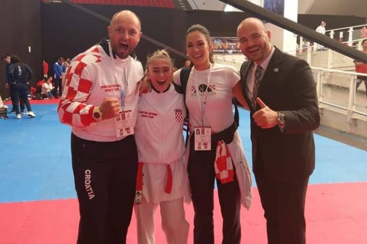 Laura Lisac s trenerima Alenom Zamlićem i Ivanom Bebek Bašić/Foto Facebook, Hrvatski karate savez