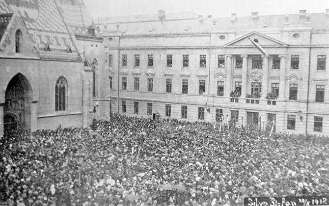 Prizor s Markovog trga u Zagrebu 29. listopada 1918. godine