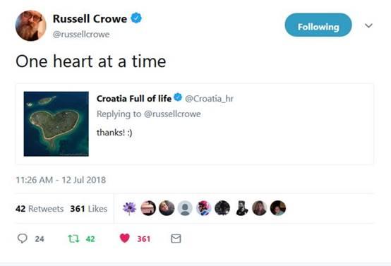 I poznati hollywoodski glumac Russell Crowe retwittao post HTZ-a