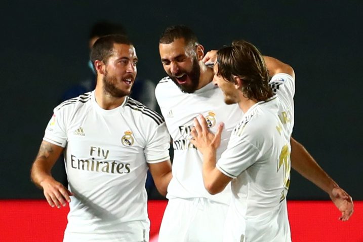Eden Hazard, Karim Benzema i Luka Modrić/Foto REUTERS