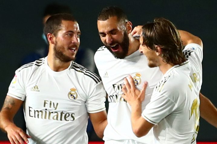 Eden Hazard, Karim Benzema i Luka Modrić/Foto REUTERS