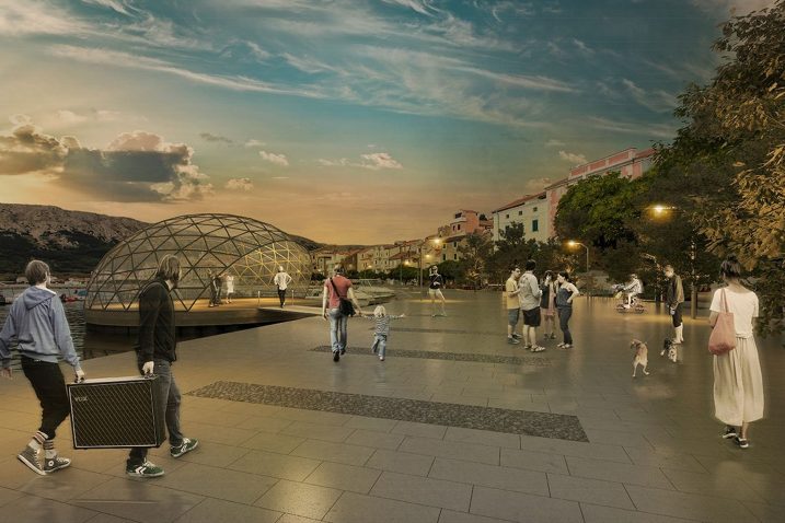 Vizualizacija oblikovanja bašćanskog obalnog pojasa, u zoni Trga pri mori, prema zamislima kuće »Mikelić Vreš arhitekti«