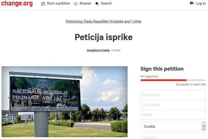 Peticiju su u trenutku pisanja članka potpisale 144 osobe