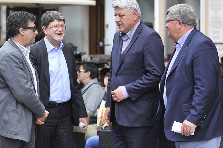 Erik Fabijanić, Tonino Picula, Zlatko Komadina i Vojko Obersnel na riječkom Korzu, Foto: I. TOMIĆ