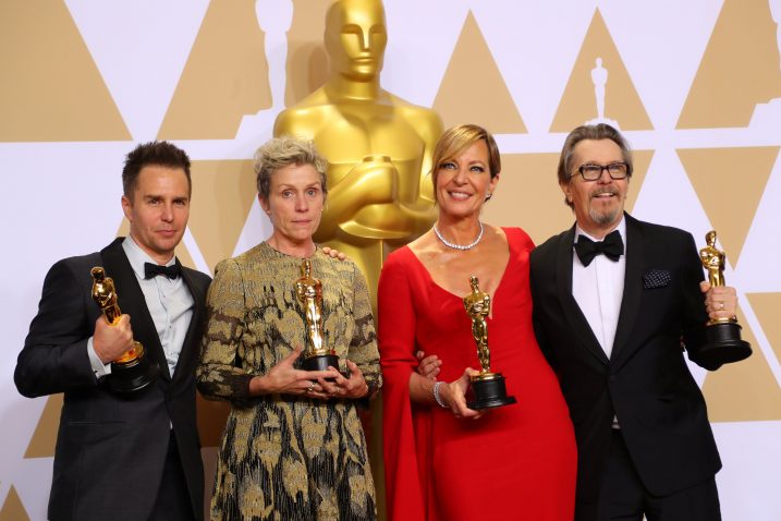 Dobitnici Oscara Sam Rockwell, Frances McDormand, Allison Janney i Gary Oldman / Foto REUTERS/Mike Blake