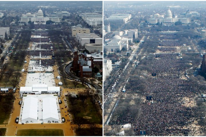 Usporedba posjećenosti Trumpove inauguracije (lijevo) i Obamine (desno), Foto: REUTERS