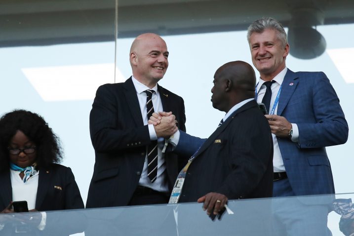 predsjednik Fife Gianni Infantino, predsjednik HNS-a Davor Šuker / Foto HINA/ Damir SENČAR/ lsd
