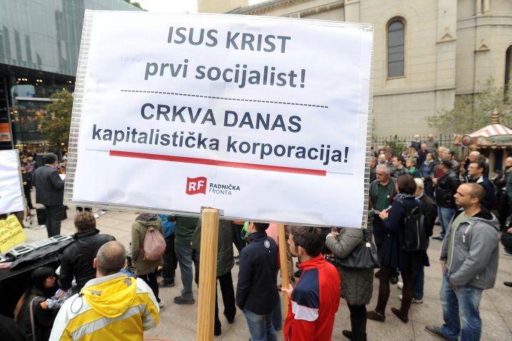 Pripadnici Radničke fronte sudjelovali su u prosvjedu / Snimio Davor KOVAČEVIĆ