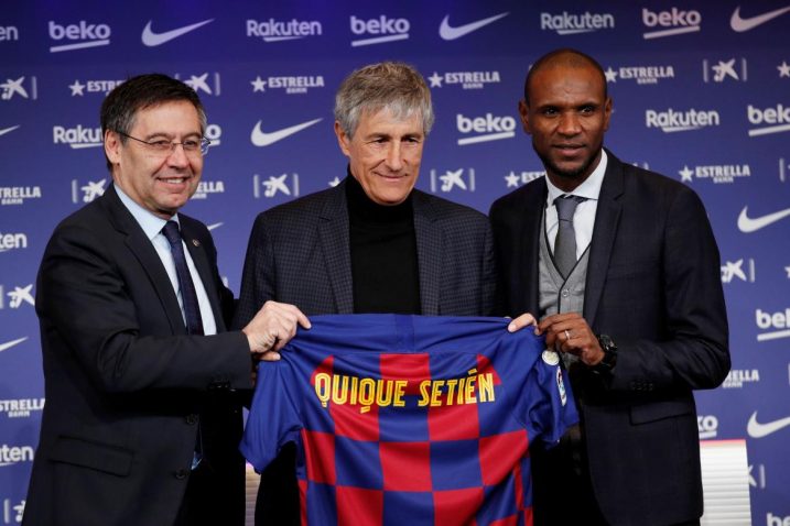 Josep Maria Bartomeu, Quique Setien i Eric Abidal/Foto REUTERS