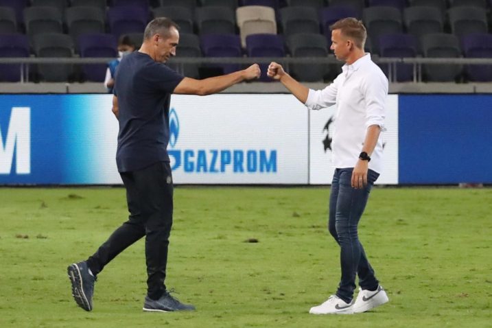Trener Salzburga Jesse Marsch i trener Maccabija Giorgos Donis/Foto REUTERS