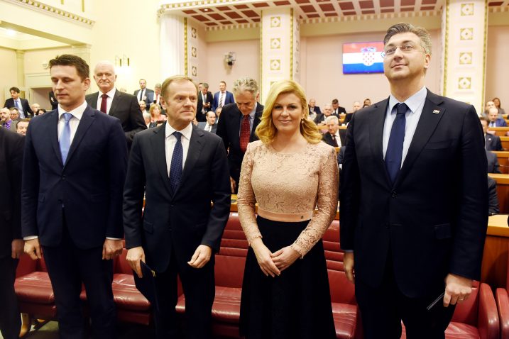 Božo Petrov, Donald Tusk, Kolinda Grabar Kitarović i Andrej Plenković / Foto Denis LOVROVIĆ