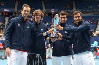 Daniil Medvjedev, Andrej Rublev, Aslan Karatsev i Evgenij Donskoy/Foto REUTERS