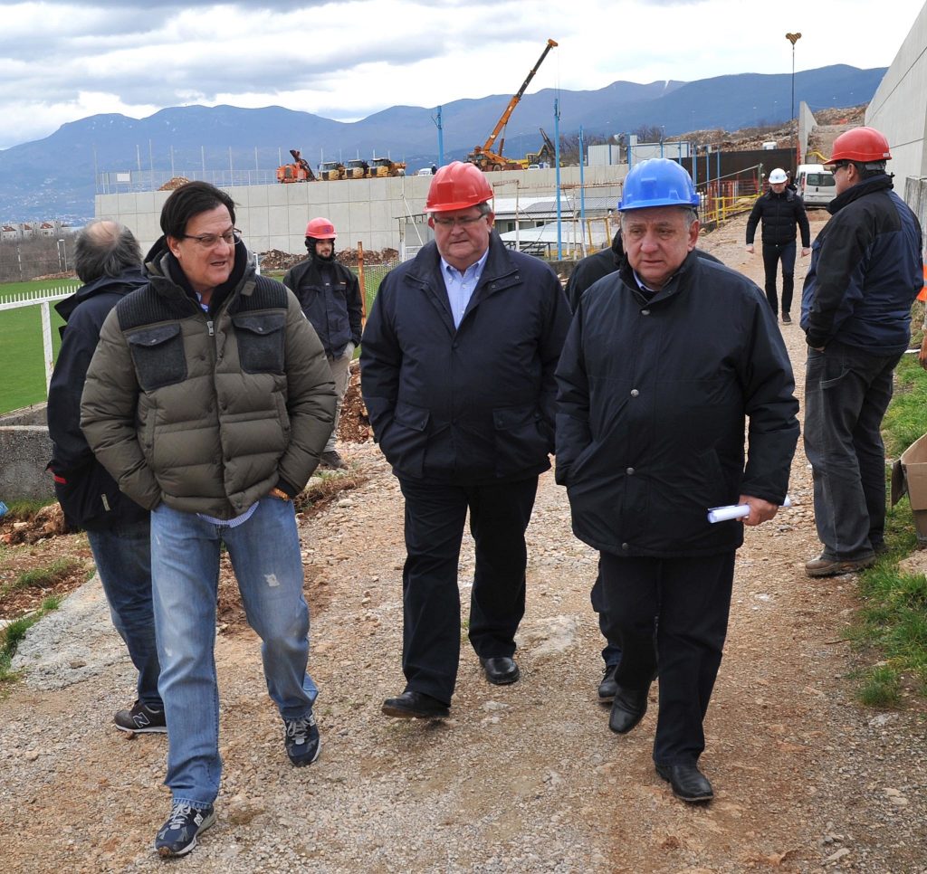 Damir Mišković, Vojko Obersnel i Josip Purić na gradilištu stadiona na Rujevici 2015. / FOTO IVICA TOMIĆ