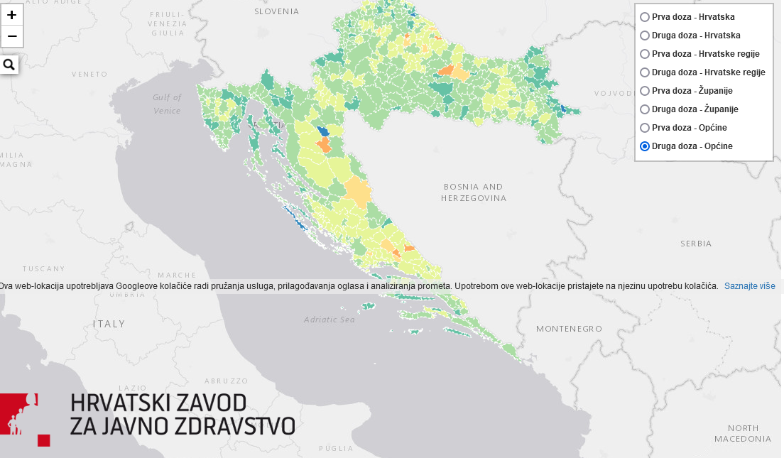 HZJZ objavio kartu cijepljenja po općinama i gradovima: U Zagrebu je najviše, a u PGŽ-u su prvi Skrad i Baška - Vimarsana News