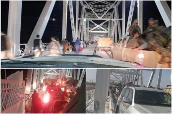 Jedinice odane afganistanskim zapovjednicima Atti Nooru i Abdulu Rashidu Dostumu bježe preko mosta u Uzbekistan, iza njih ostaju odbačena vozila / Foto Screenshot Twitter