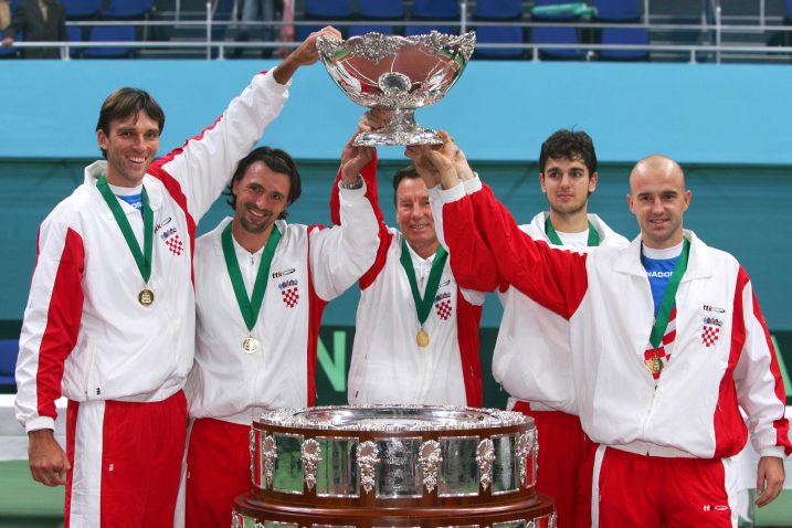 Ivo Karlović, Goran Ivanišević, Nikola Pilić, Mario Ančić i Ivan Ljubičić u Bratislavi 2005./Foto PIXSELL