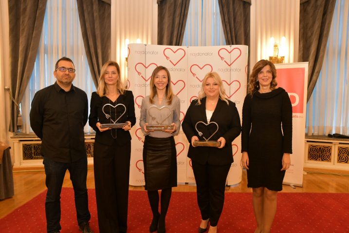 S dodjele priznanja Najdonator - Zoran Grozdanov, Ivana Džakula, Elena Wolsperger Dolezil, Silvija Repić i Biljana Borzan
