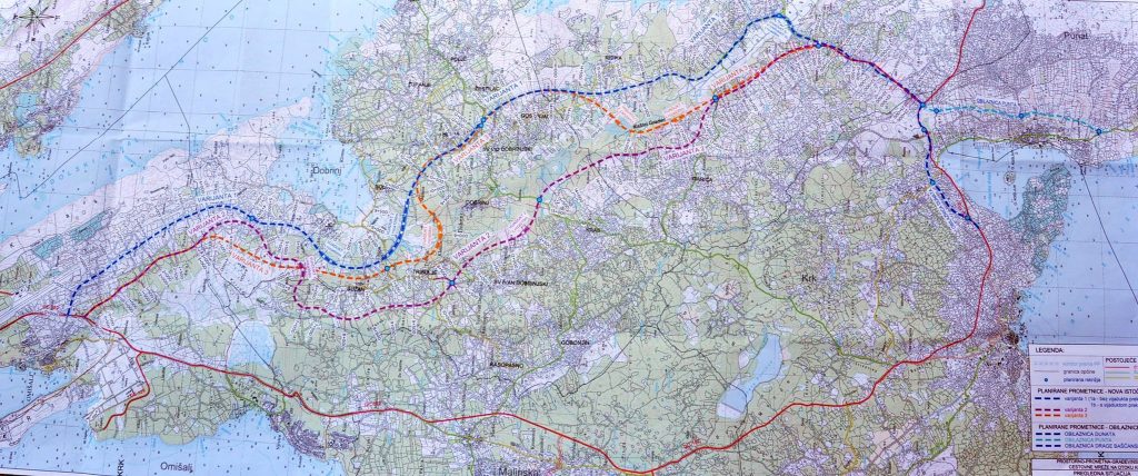 Između triju opcija trase Plave magistrale, HC i Krčani odabrali su ljubičastu, Varijantu 2 / Snimio M. TRINAJSTIĆ