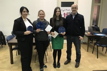 Viktoria Radeva, Olga Zimina i Anna Kubicka s direktorom Ivanom Mandekićem