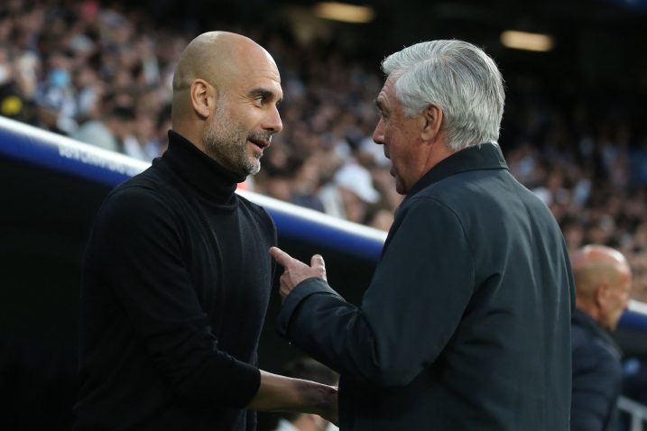 ČESTITKE BOLJEMU - Pep Guardiola i Carlo Ancelotti/Foto REUTERS