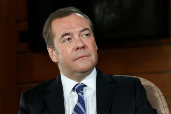 FILE PHOTO: Deputy Chairman of Russia's Security Council Dmitry Medvedev gives an interview at the Gorki state residence outside Moscow, Russia January 25, 2022. Picture taken January 25, 2022. Sputnik/Yulia Zyryanova/Pool via REUTERS ATTENTION EDITORS - THIS IMAGE WAS PROVIDED BY A THIRD PARTY./File Photo