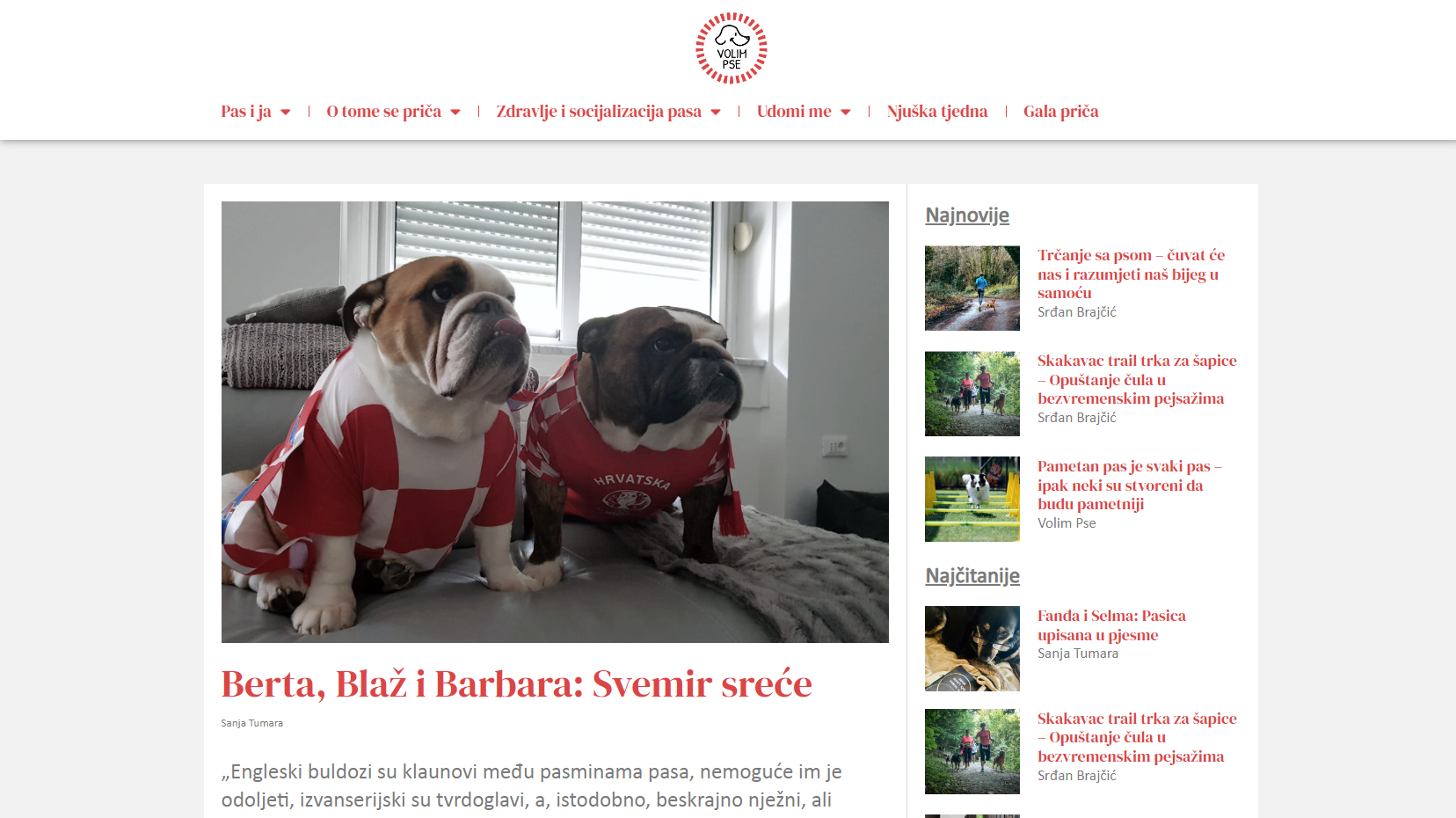 Naslovnica portala Volim pse / Screenshot