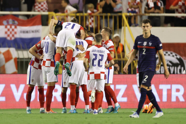 Vatreni nakon pogotka Andreja Kramarića protiv Francuske u Splitu/Foto REUTERS