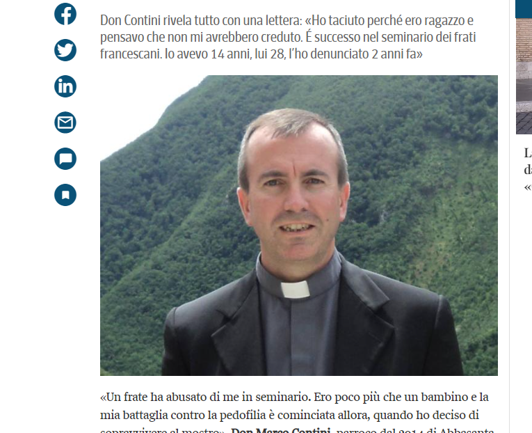Marco Contini, ili otac Paolo, svećenik, Italija, prijavio pedofiliju, zlostavljanje koje je pretrpio kao mladić od strane fratra, Screenshot
