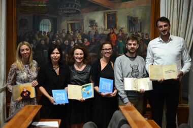 Sandra Ristić, Sonja Šišić, Barbara Kalanj Butković, Ana Božić Blažević, Zoltan Djeke i Tomislav Cvitković na predstavljanju slikovnice / Foto: M. LEVAK