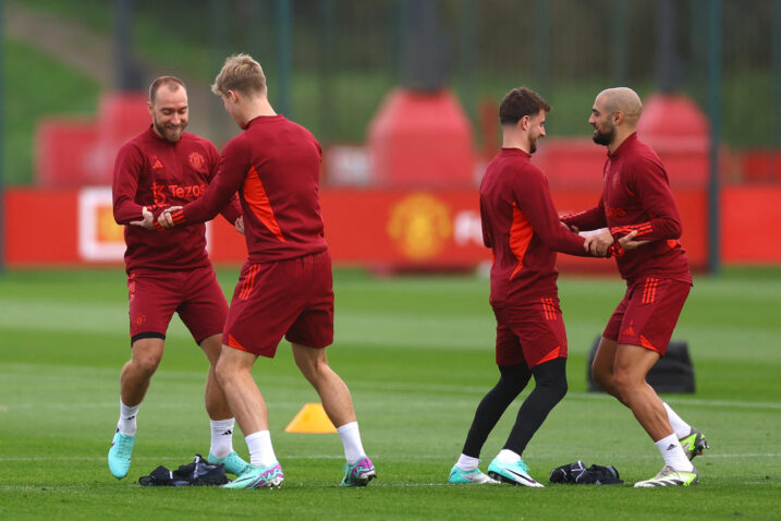 Christian Eriksen, Rasmus Hojlund, Mason Mount i Sofyan Amrabat/Foto REUTERS