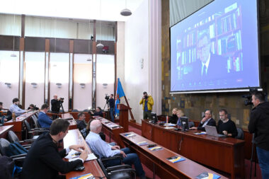 Publicist i profesor Damir Grubiša sudionicima konferencije obratio se putem videolinka / Snimio Vedran KARUZA