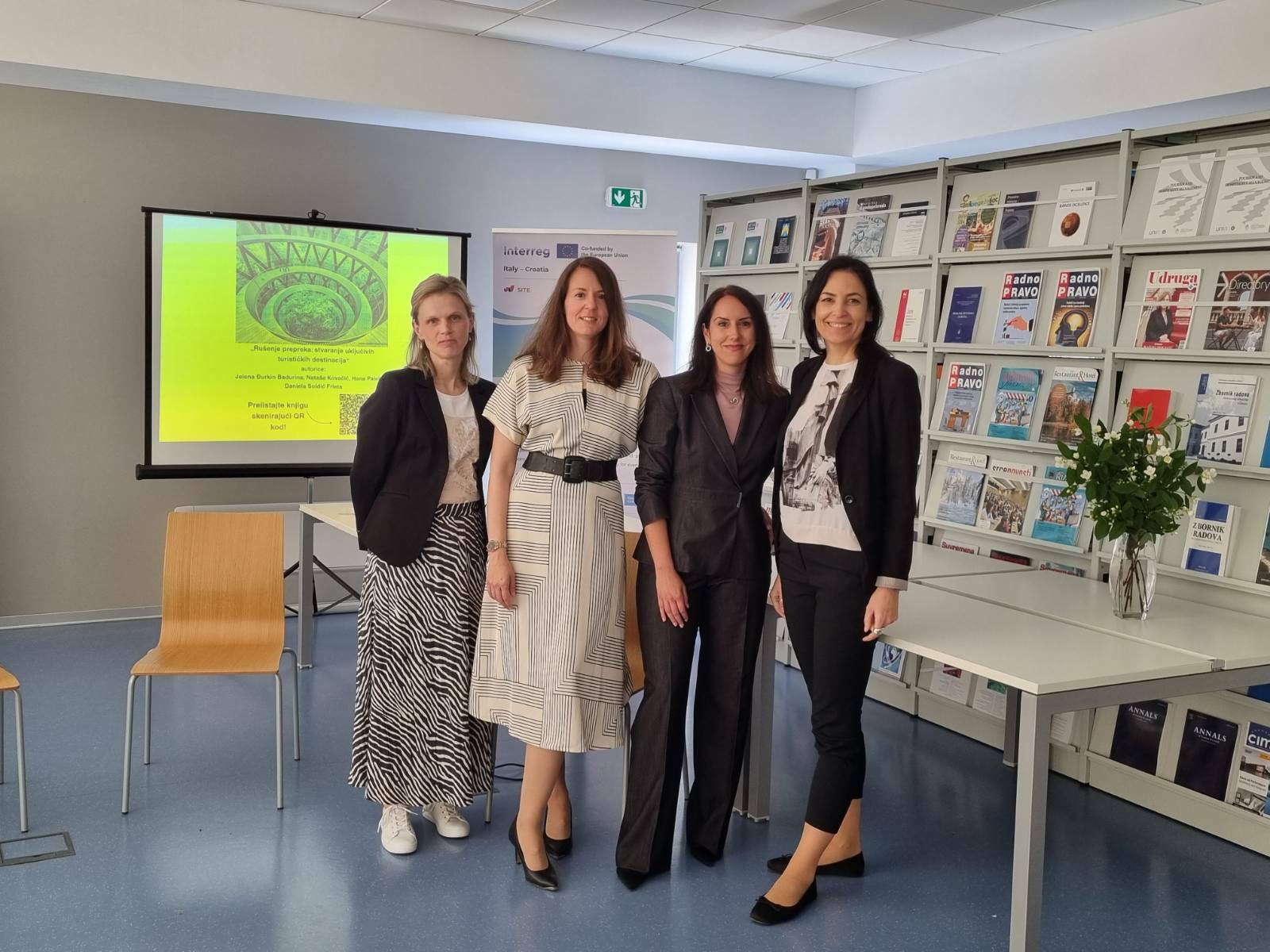 S promocije knjige "Rušenje prepreka: stvaranje uključivih turističkih destinacija". Na slici Nataša Kovačić, Jelena Đurkin Badurina, Hana Paleka i Daniela Soldić Frleta