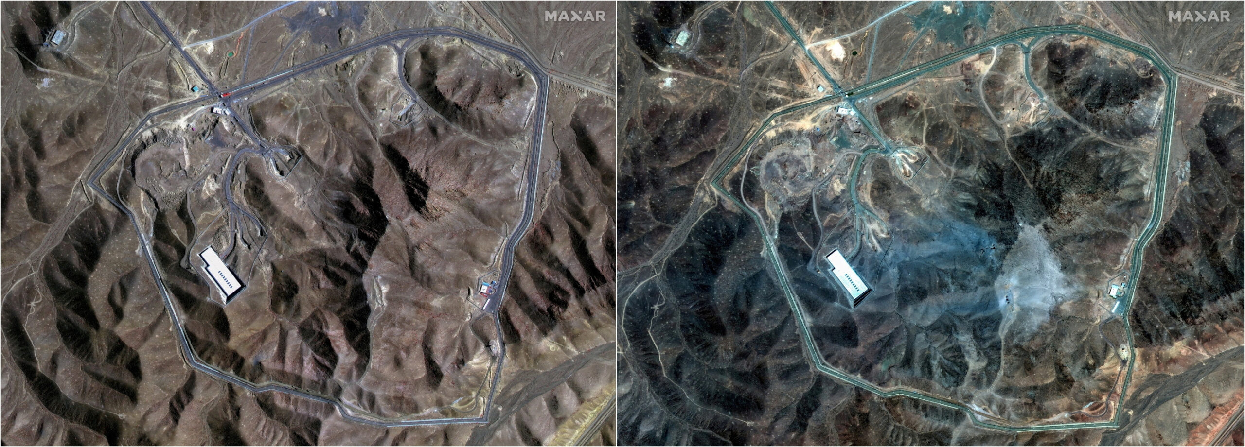 Satelitske snimke podzemnog kompleksa Fordow snimljene prije i nakon američkog napada / Reuters