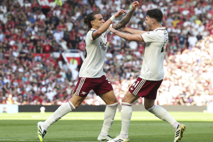SLAVLJE U KAZALIŠTU SNOVA - Riccardo Calafiori i Declan Rice/Foto B. ORMESHER/NEWS SYNDICATIO/PIXSELL