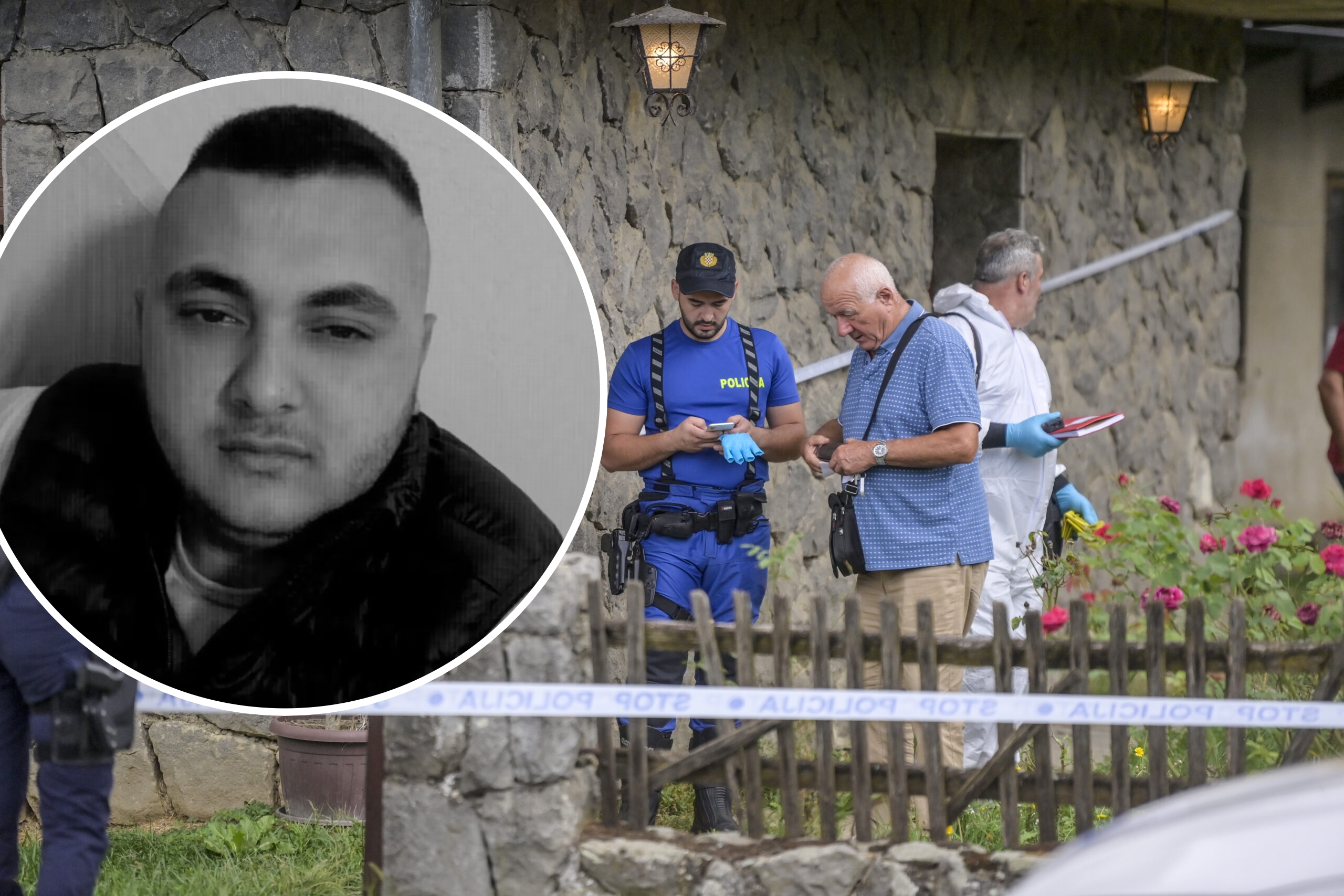 Ubijeni D.Z. i policijski očevid pred kućom u kojoj se dogodilo ubojstvo / Foto Igor Soban/PIXSELL; Screenshot Facebook