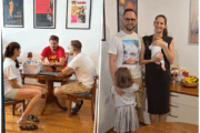 Bračni par Butorac s našim novinarom Reljom Paškvanom; na drugoj slici Robert i Jelena Butorac s kćerima Nikom i tek rođenom Eni / Foto privatna arhiva
