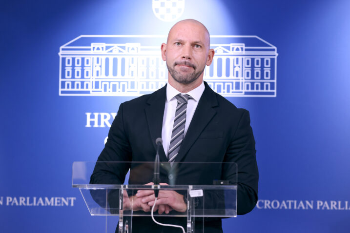 Na konferenciji za medije u Saboru o aktualnim temama govorio je Damir Habijan. Photo: Patrik Macek/PIXSELL