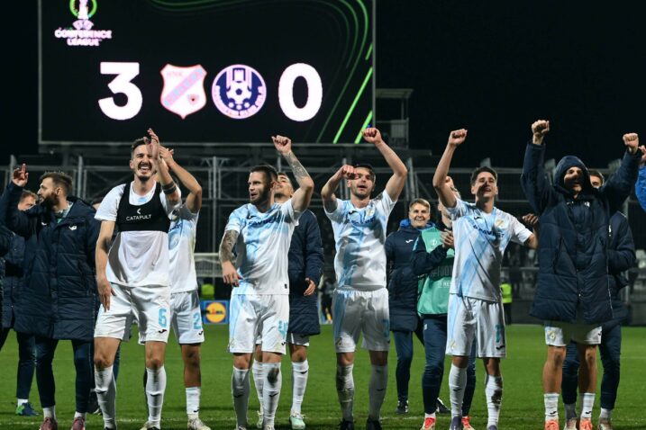 Nogometaši Rijeke slave pobjedu nad Celjem vrijednu prezimljavanja u Europi nakon 46 godina/Foto M. GRACIN