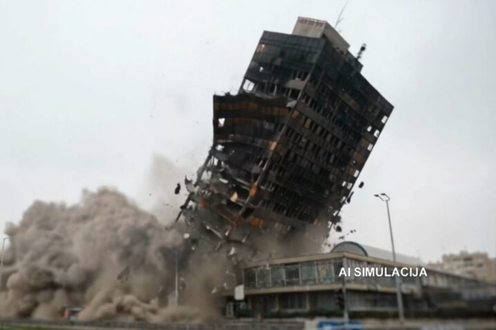 AI simulacija rušenja Vjesnikova nebodera / Foto Screenshot Dnevnik HTV-a