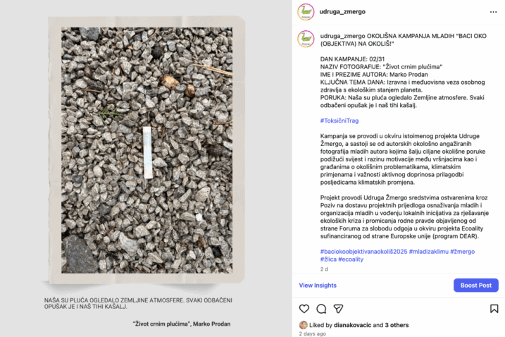 Foto Screenshot Instagram Udruga Žmergo