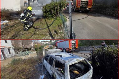 Gašenje požara automobila ispred obiteljske kuće u Malinskoj / Foto: JVP Grada Krka
