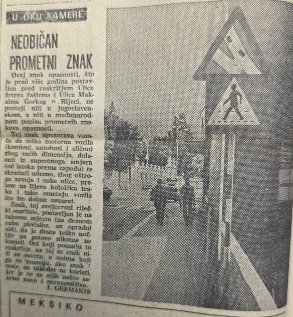 Neobičnan prometni znak na riječkoj ulici - Novi list, ožujak 1980.