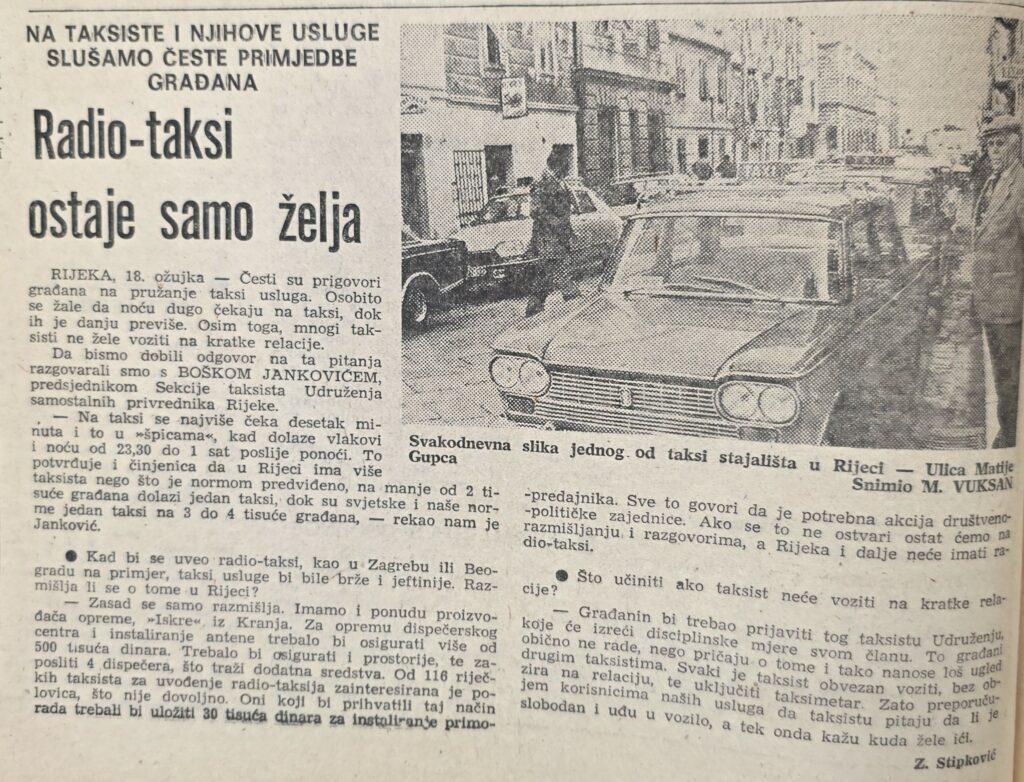 Na što su se žalili taksisti u Rijeci u ožujku 1980.?