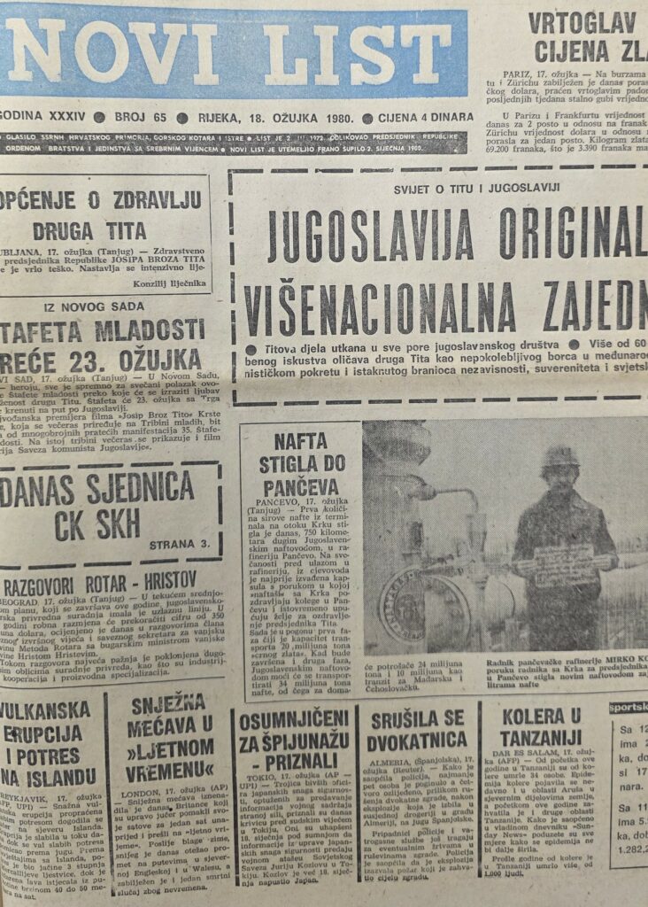 Naslovnica Novog lista, 18. ožujka 1980.