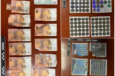 Snimke zaplijenjenog lažnog novca i lažnih vodenih žigova iz stanova dvojice osumnjičenika / Foto: PU zagrebačka