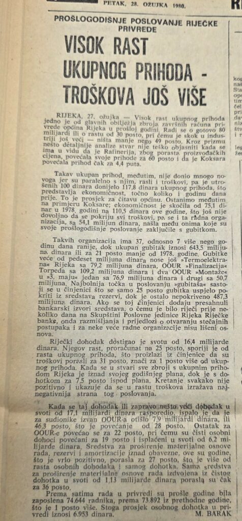 Novi list, 28. ožujka 1980.